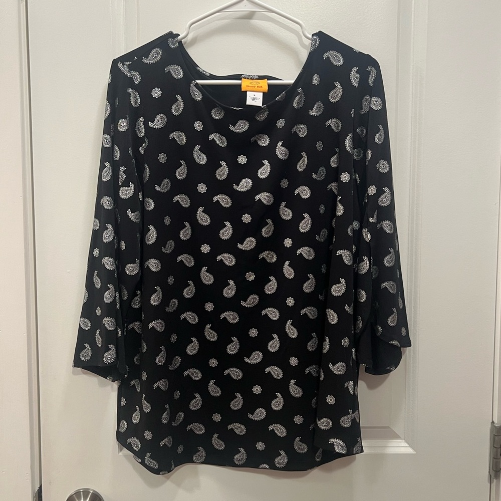 Ruby Rd. - Black 3/4 Sleeve Paisley Blouse